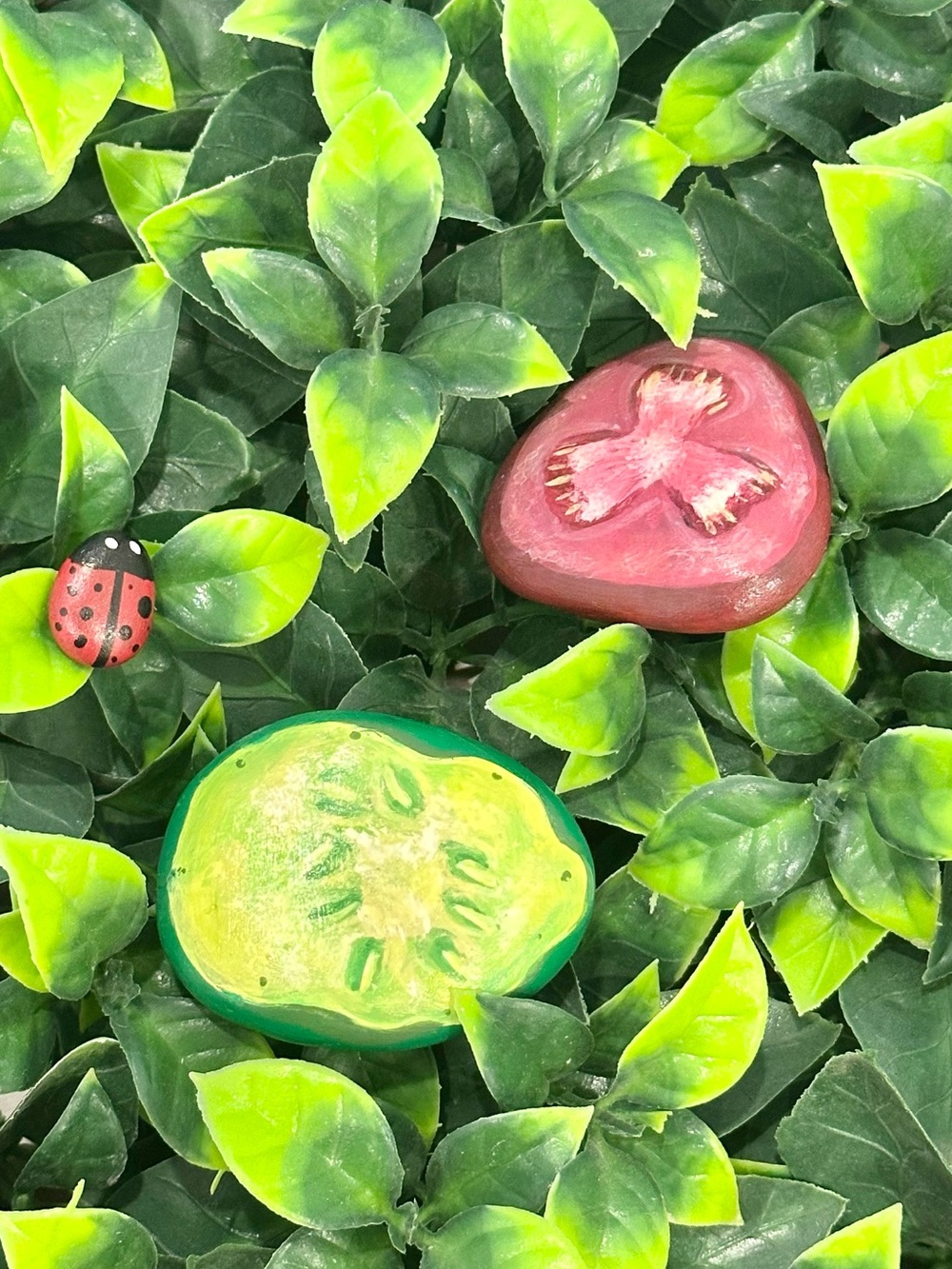 Tomato, Cucumber & a little Ladybug Mud Kitchen Food Rocks 2”-3”